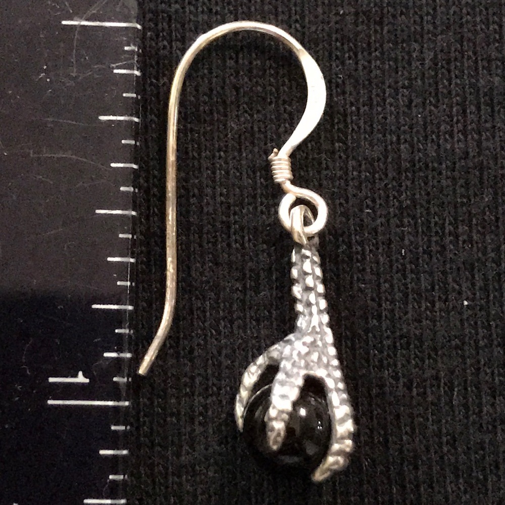 Claw/Black onyx stone sterling silver earrings - Picture 3 of 3